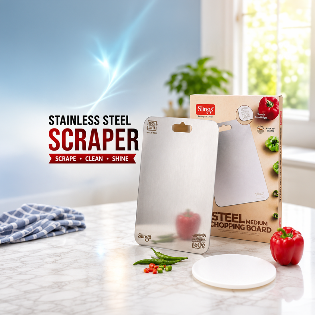 Slings Stainless Steel Medium Chopping Board