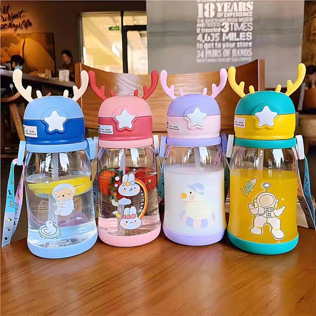 TINUMS Cartoon Water Bottle with Straw for Kid
