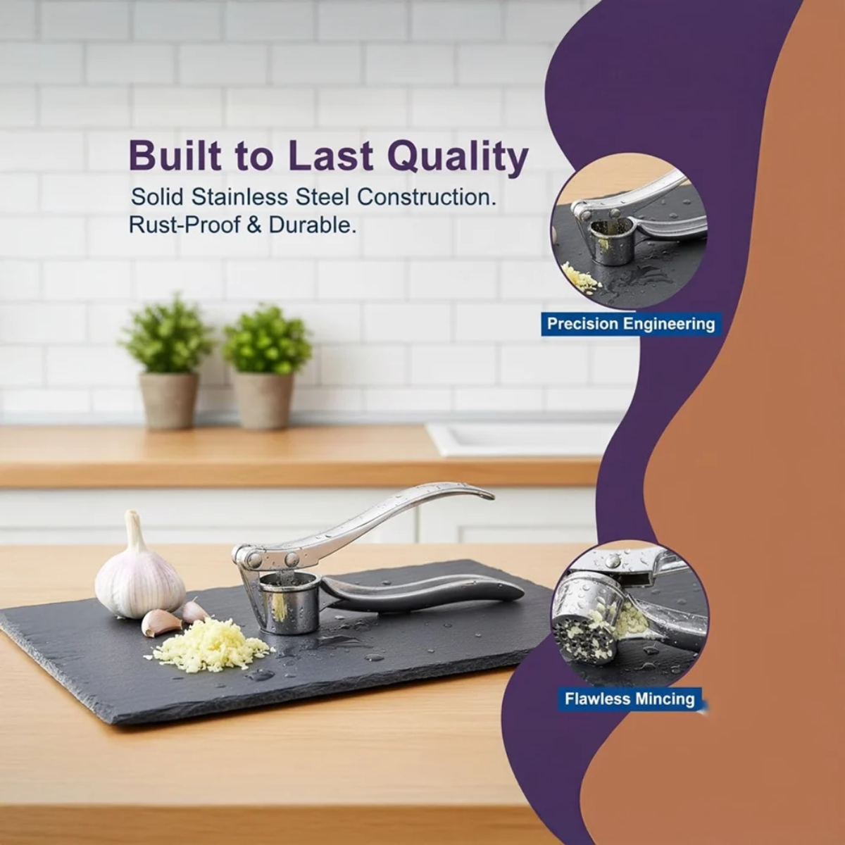 Tinums Multi-Function Manual Garlic Press (Stainless Steel)
