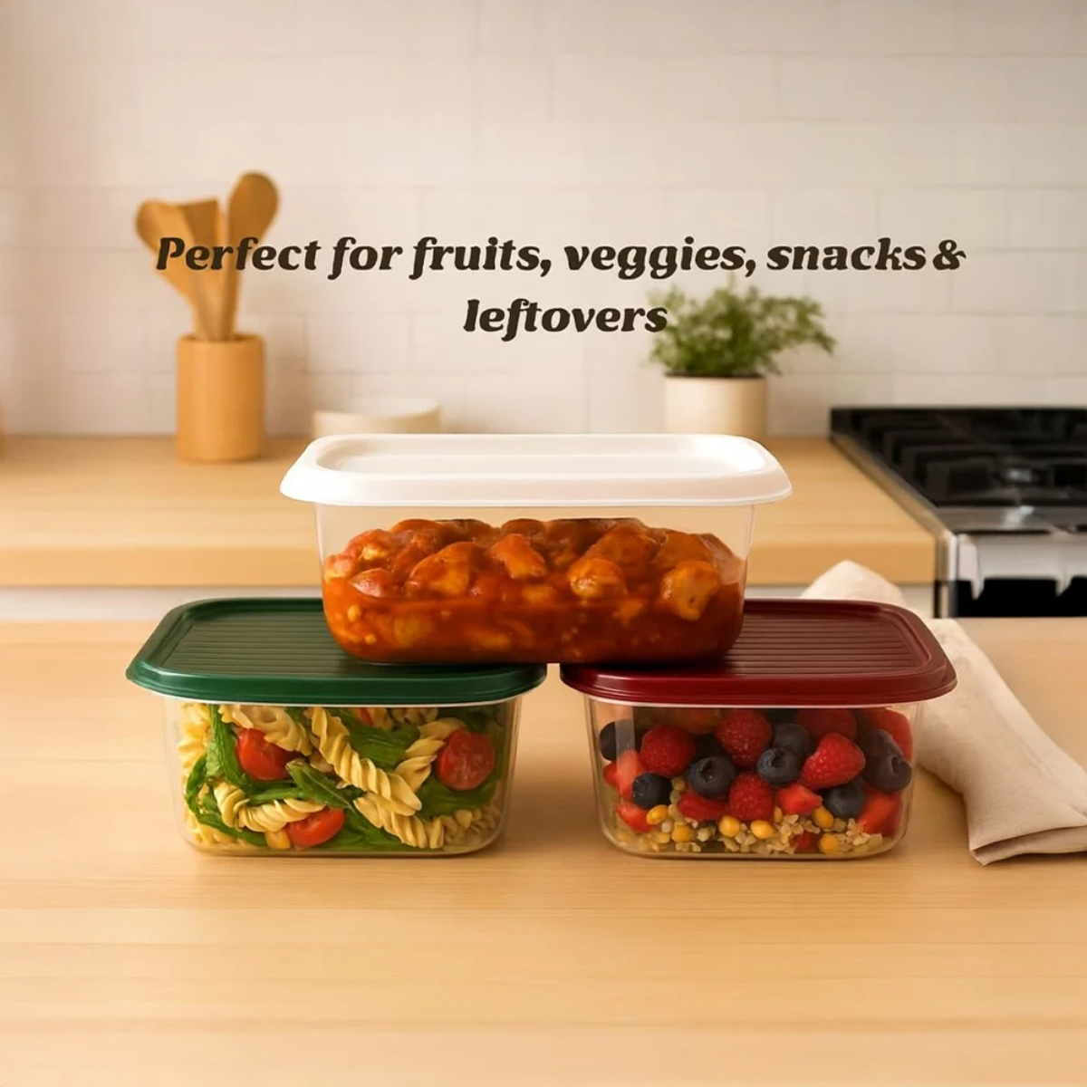 Tinums Plastic Kiwi Multipurpose Container (Set of 3)