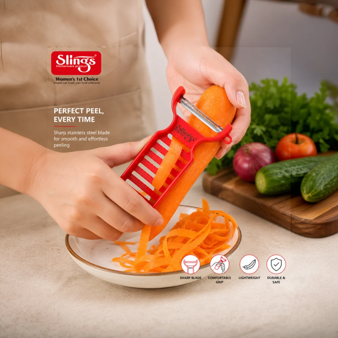 Slings Stainless Steel Vegetable Peeler | Sharp Serrated Blade