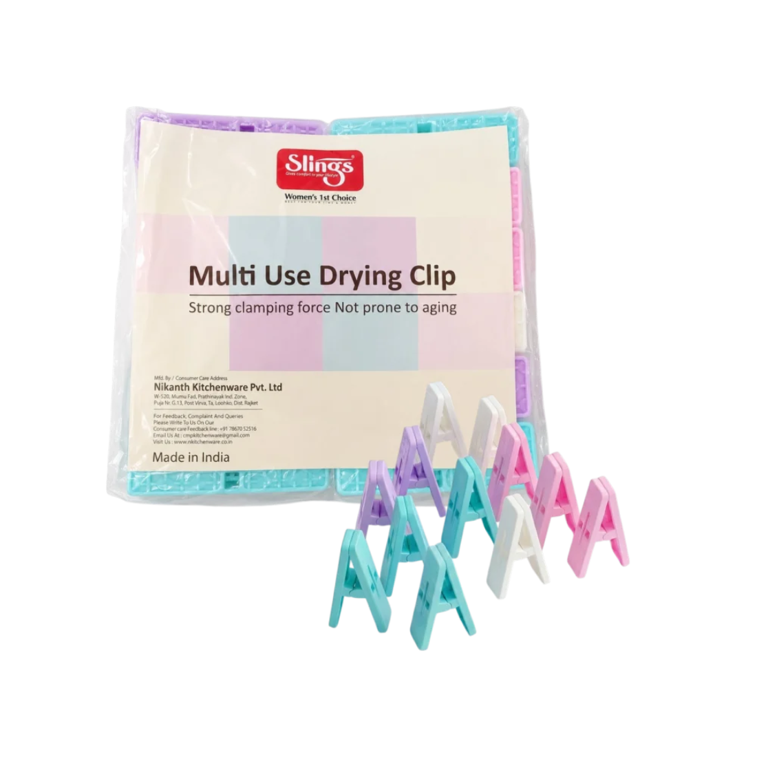 Slings Multicolor Plastic Clothes Drying Clips (12 pieces)
