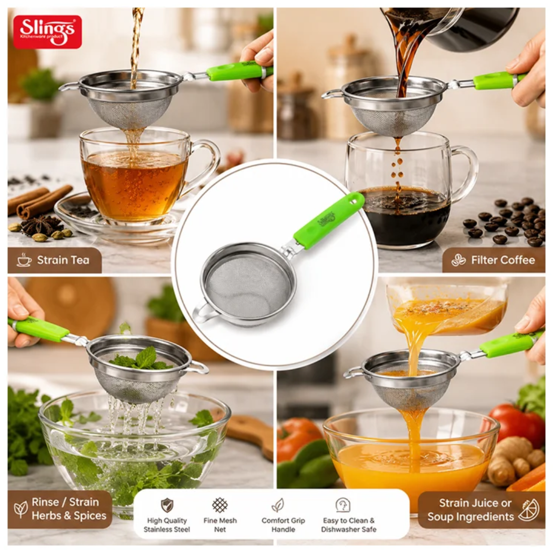 Slings Delux Stainless Steel Tea Strainer