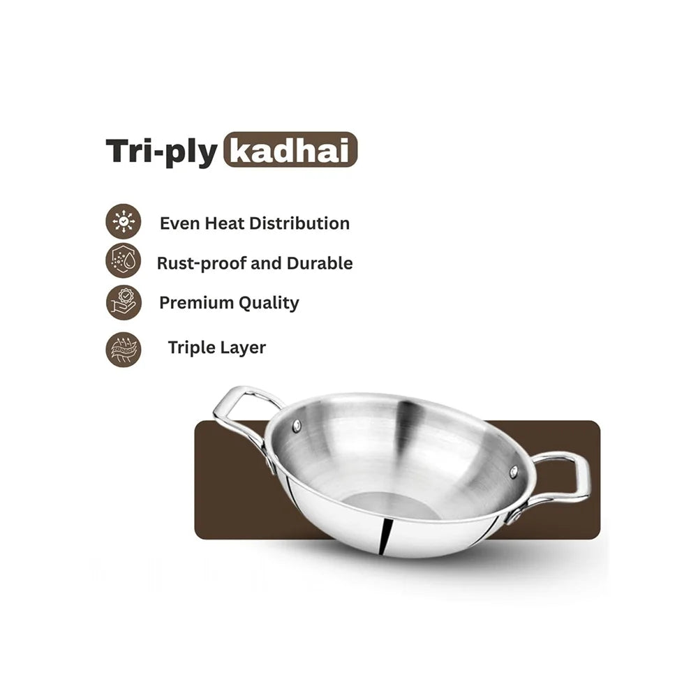 Home Lane Kadai with Lid (Stainless Steel, 2.5 ltrs)