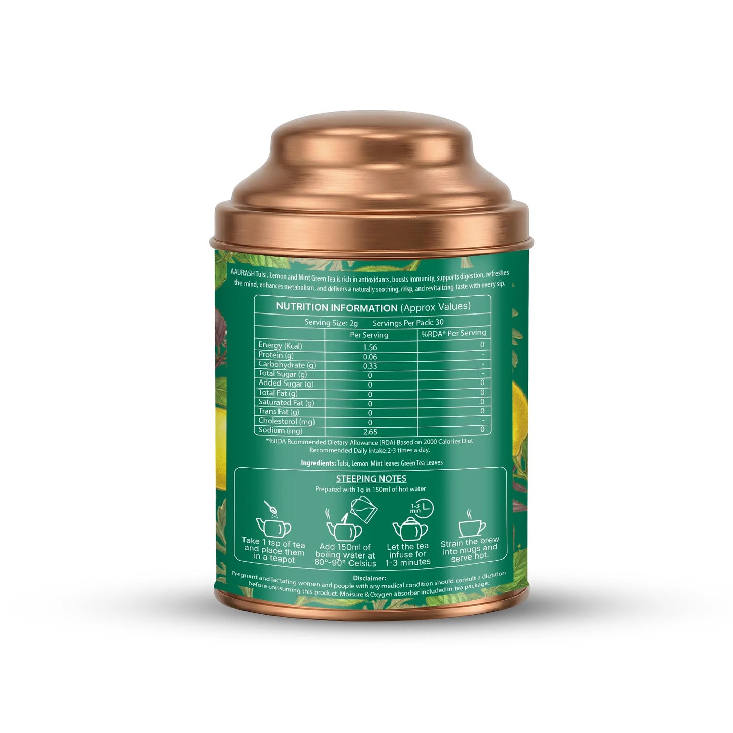 AAURASH Tulsi Lemon Mint Green Tea