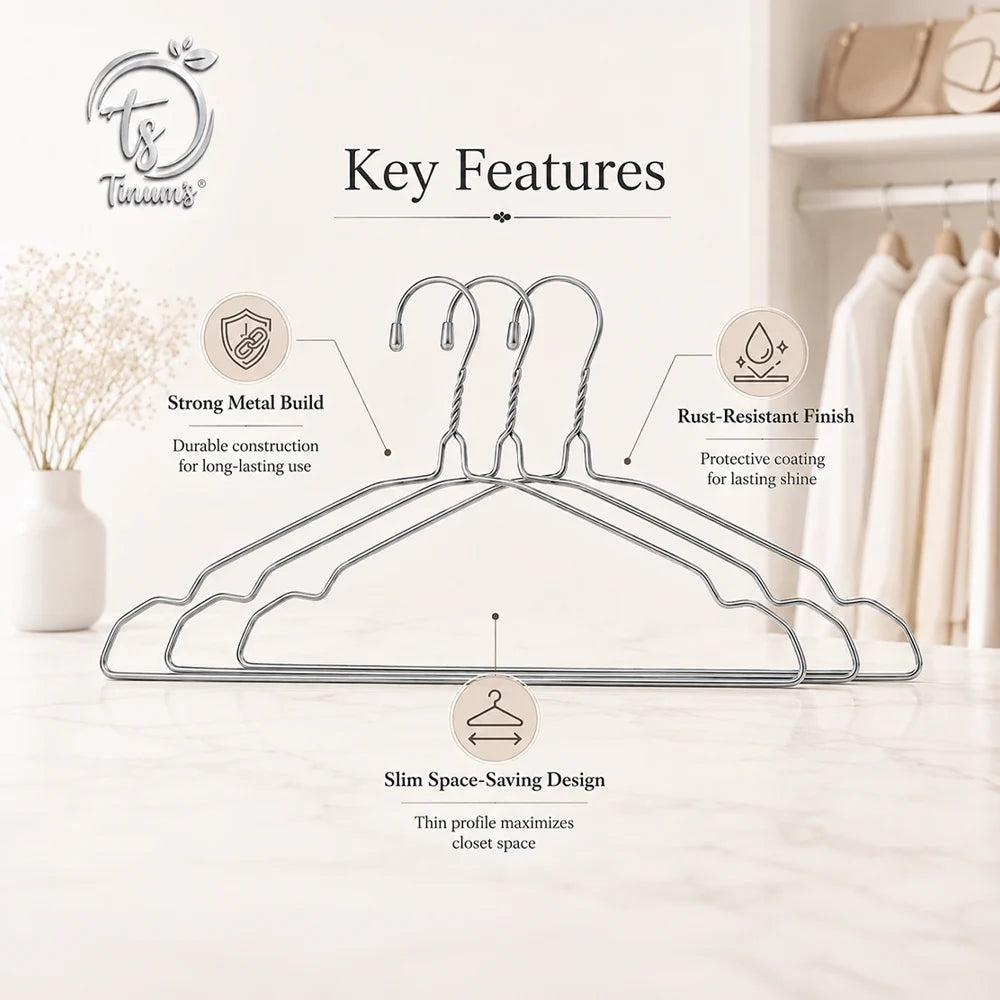 Tinums Metal Cloth Hanger Set of 3 (Silver)
