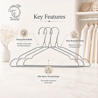 Tinums Metal Cloth Hanger Set of 3 (Silver)