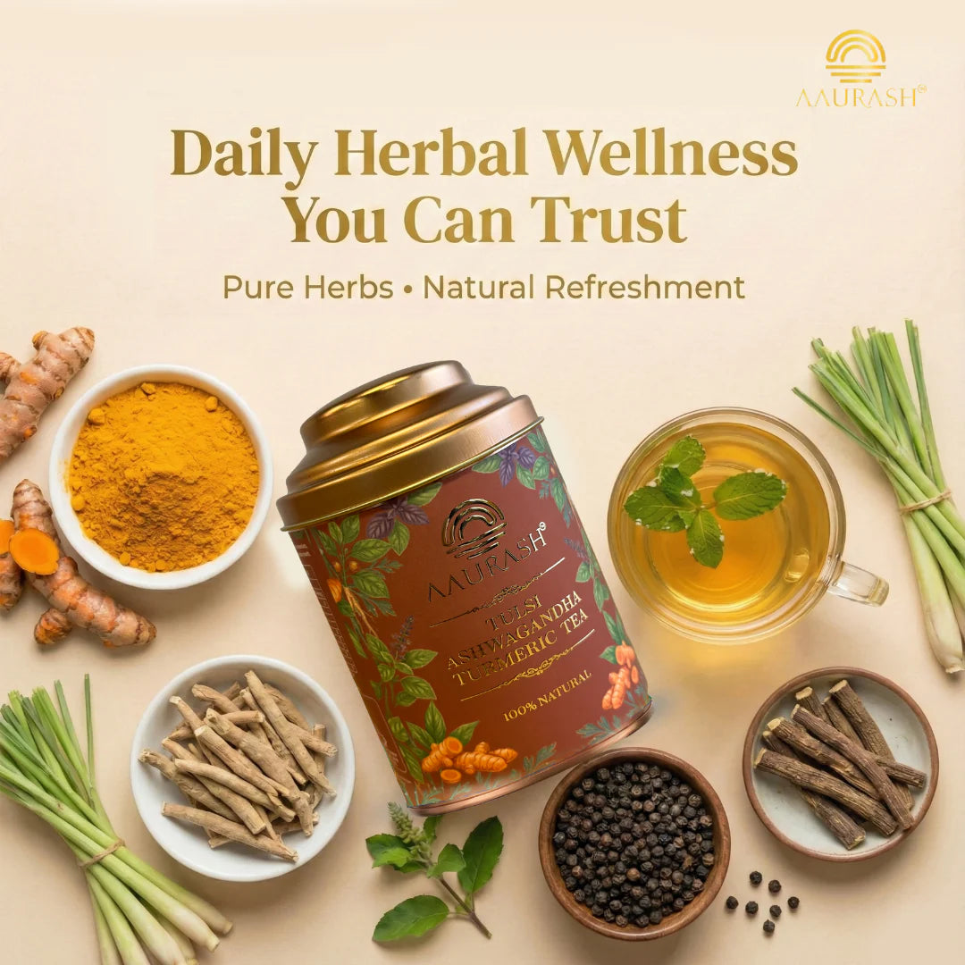 AAURASH Tulsi Ashwagandha Turmeric Herbal Tea