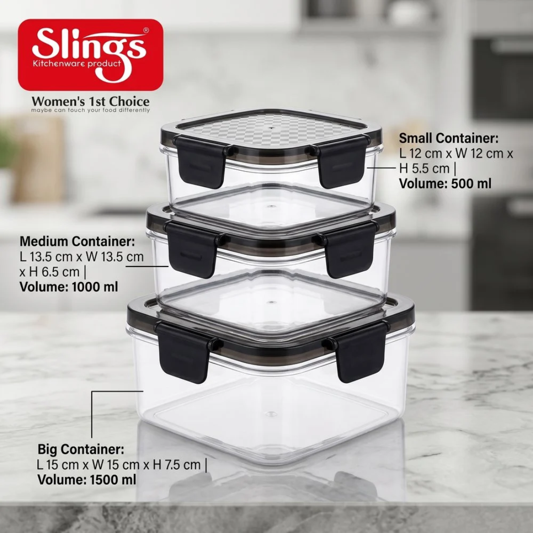 Slings Kito Airtight Kitchen Container (Set of 3)