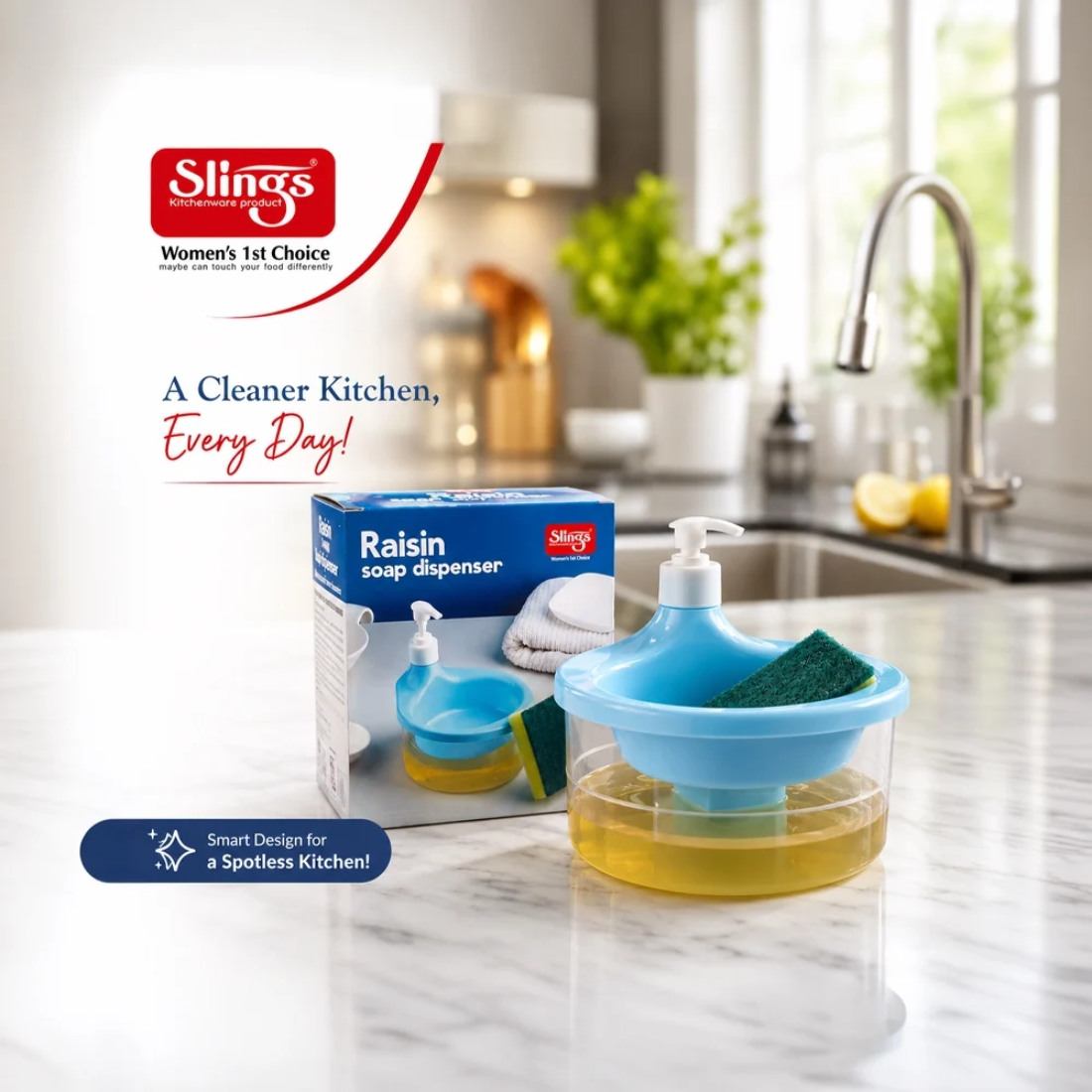 Slings 2 in 1 Raisin Soap Dispenser Pump (Plastic, Sky Blue)