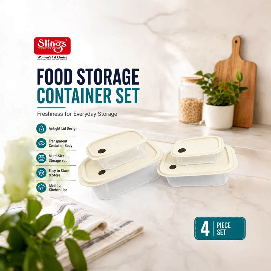 Slings Storage Time Food Container (Set of 4)
