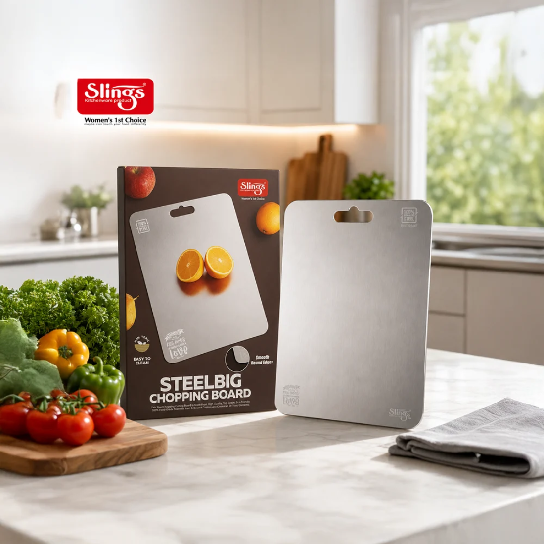 Slings Stainless Steel Big Chopping Board