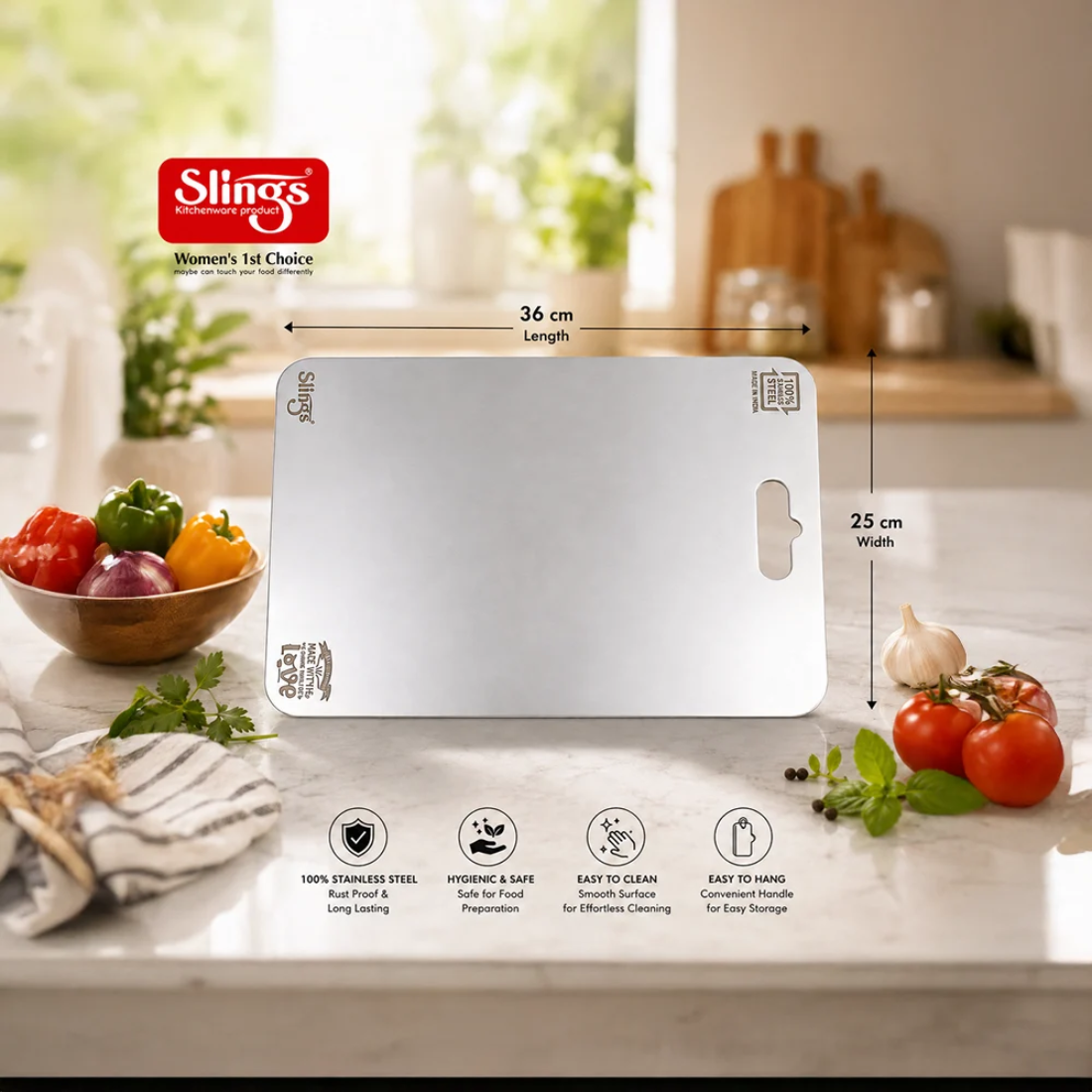 Slings Stainless Steel Big Chopping Board