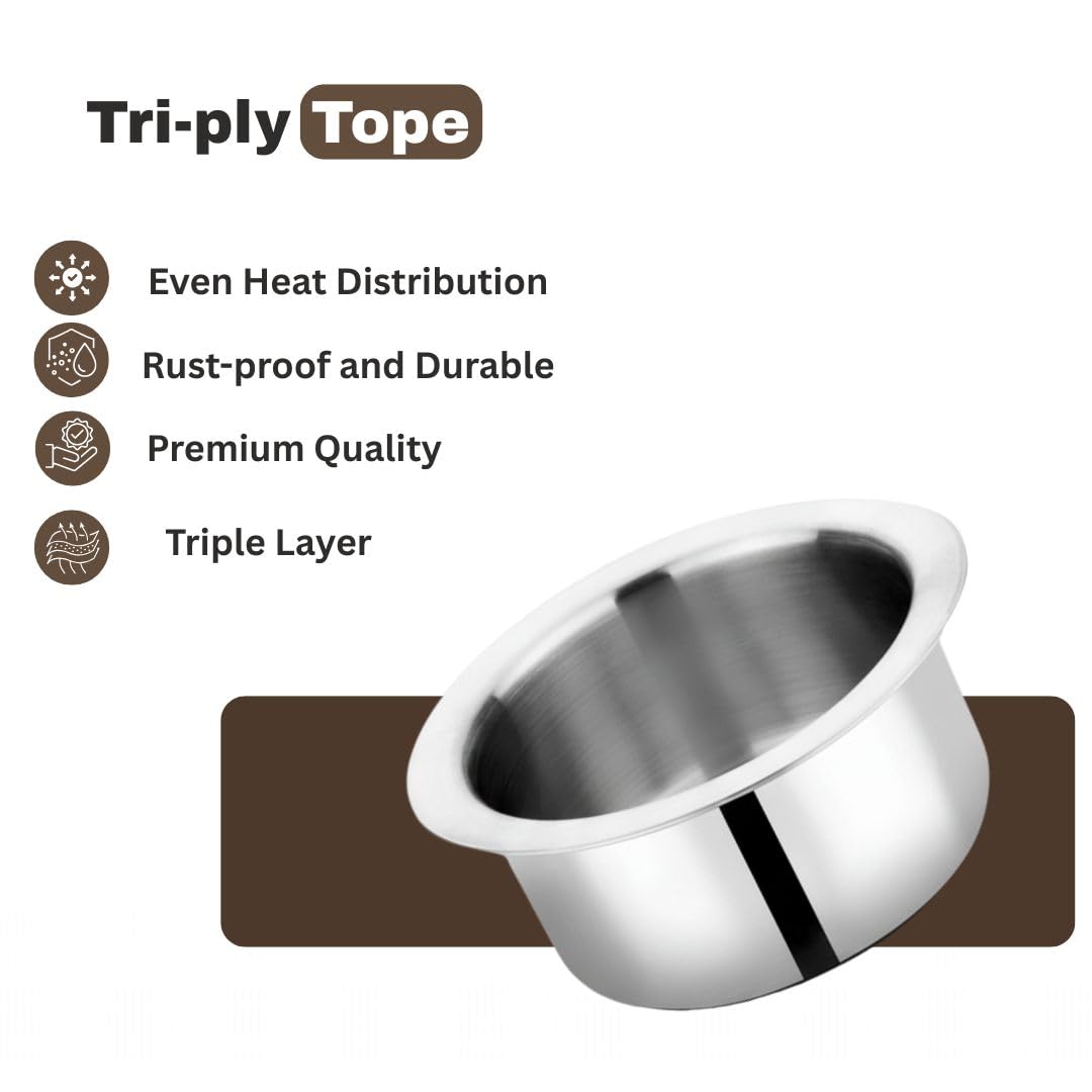 Home Lane Triply Flat Bottom Cooking Tope (Stainless Steel)
