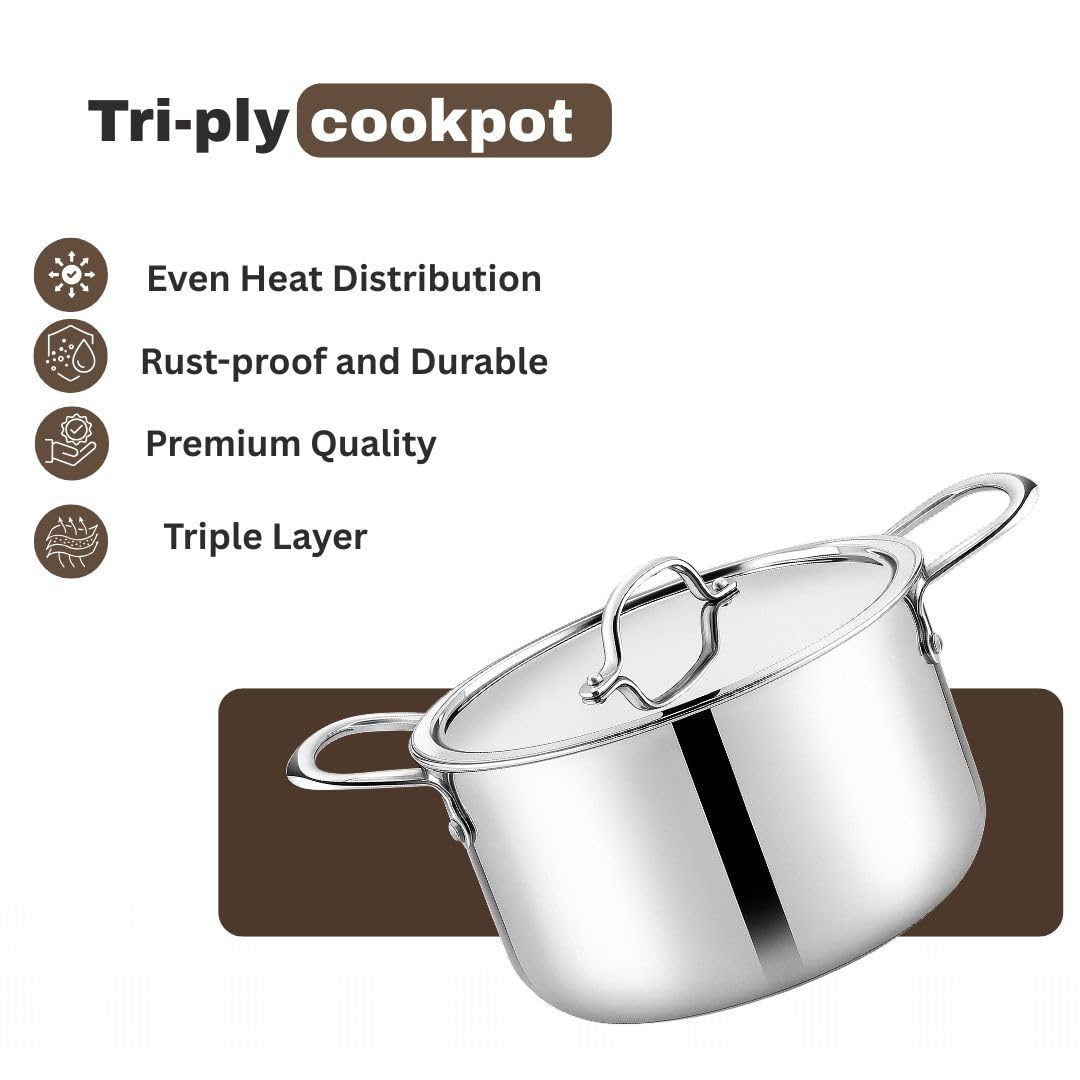 Home Lane Cook & Serve Pot With Lid (Stainless Steel)
