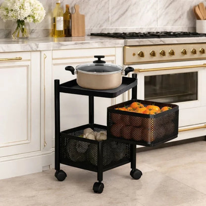 TINUMS Kitchen Square Organizer Trolley – 2 Layer (Black)
