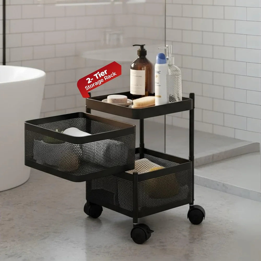 TINUMS Kitchen Square Organizer Trolley – 2 Layer (Black)