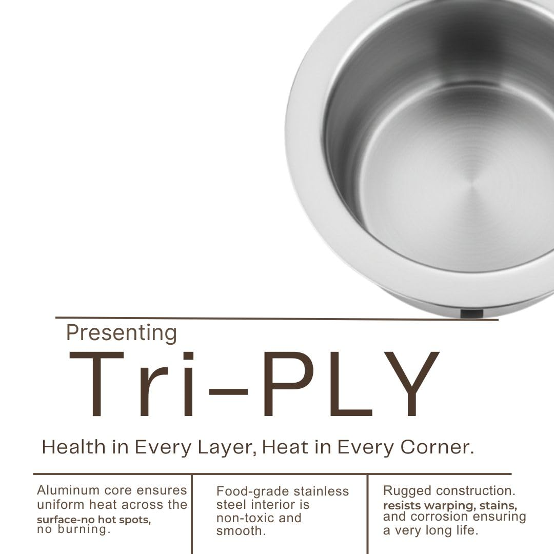 Home Lane Triply Flat Bottom Cooking Tope (Stainless Steel)