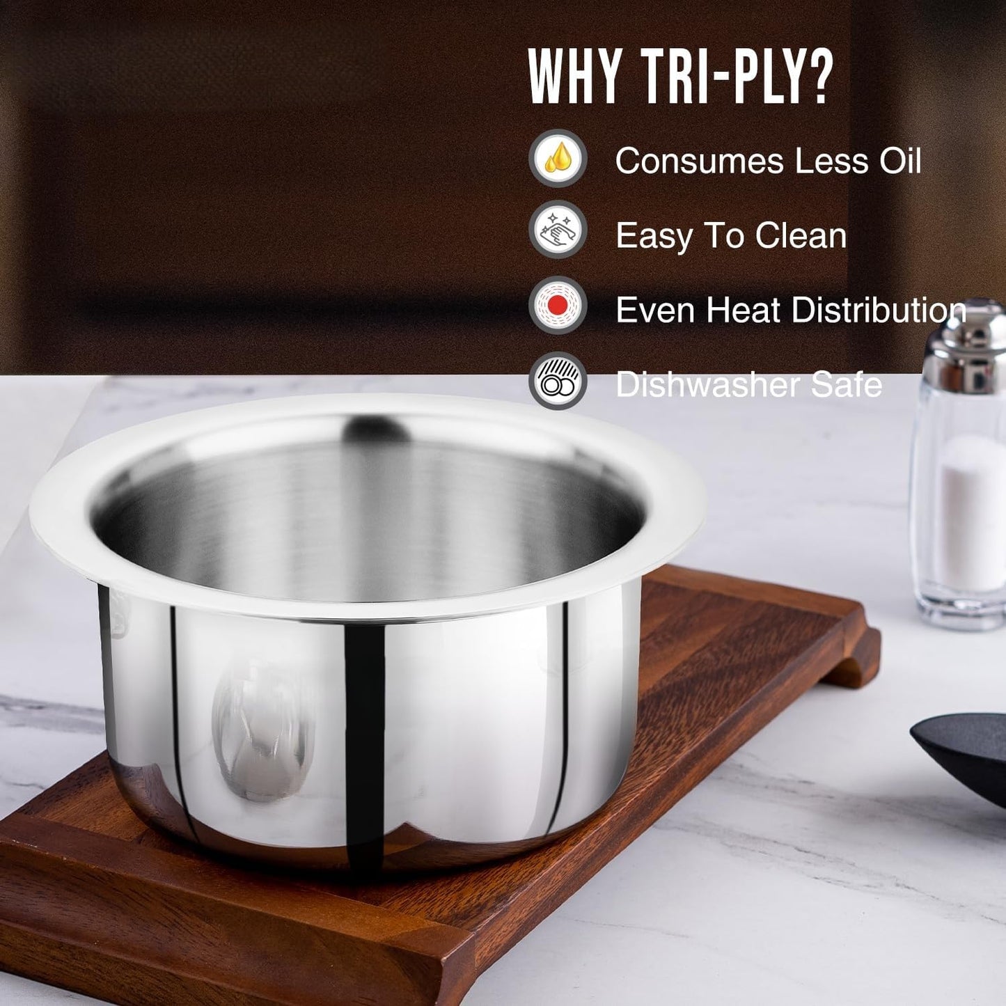 Home Lane Triply Flat Bottom Cooking Tope (Stainless Steel)