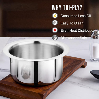 Home Lane Triply Flat Bottom Cooking Tope (Stainless Steel)