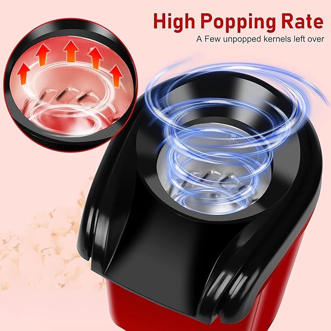 Hot Air Popcorn Maker, Red and Black, Electric Popcorn Machine with Transparent Lid