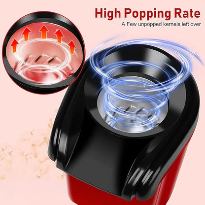 Hot Air Popcorn Maker, Red and Black, Electric Popcorn Machine with Transparent Lid