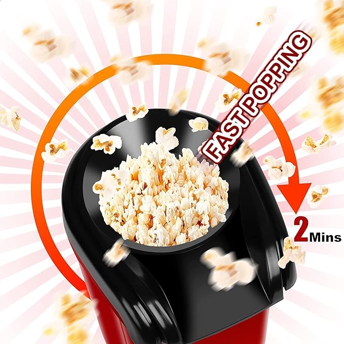 Hot Air Popcorn Maker, Red and Black, Electric Popcorn Machine with Transparent Lid