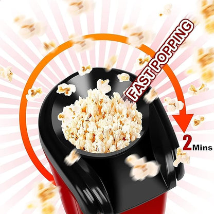 Hot Air Popcorn Maker, Red and Black, Electric Popcorn Machine with Transparent Lid