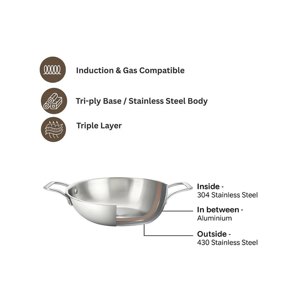 Home Lane Kadai with Lid (Stainless Steel, 2.5 ltrs)