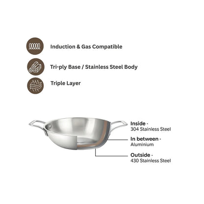Home Lane Kadai with Lid (Stainless Steel, 2.5 ltrs)