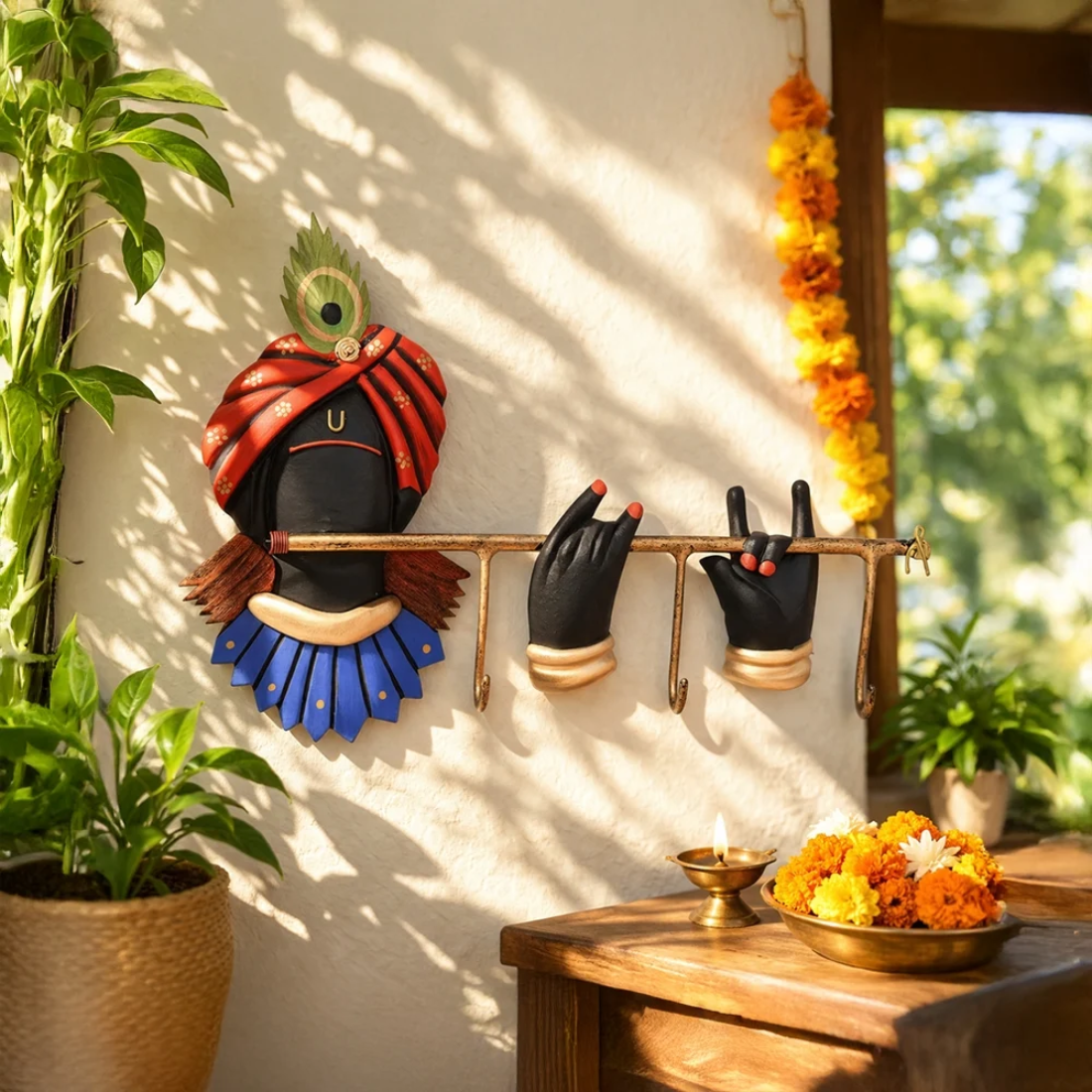 TINUMS Lord Krishna Flute-Inspired Wall Hanging Key Holder
