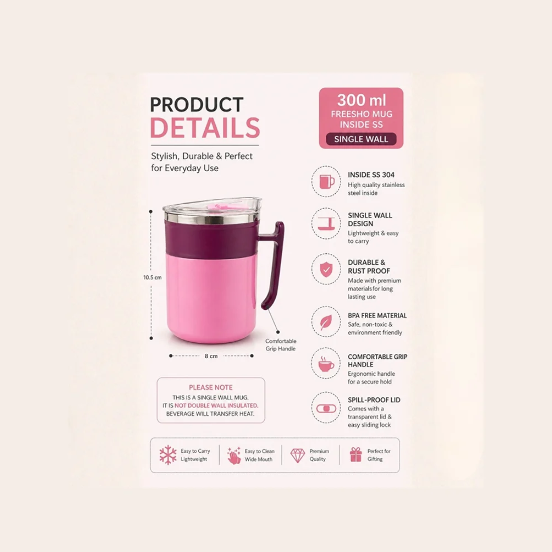 Home Lane Coffee Mug (Plastic, Stainless Steel)