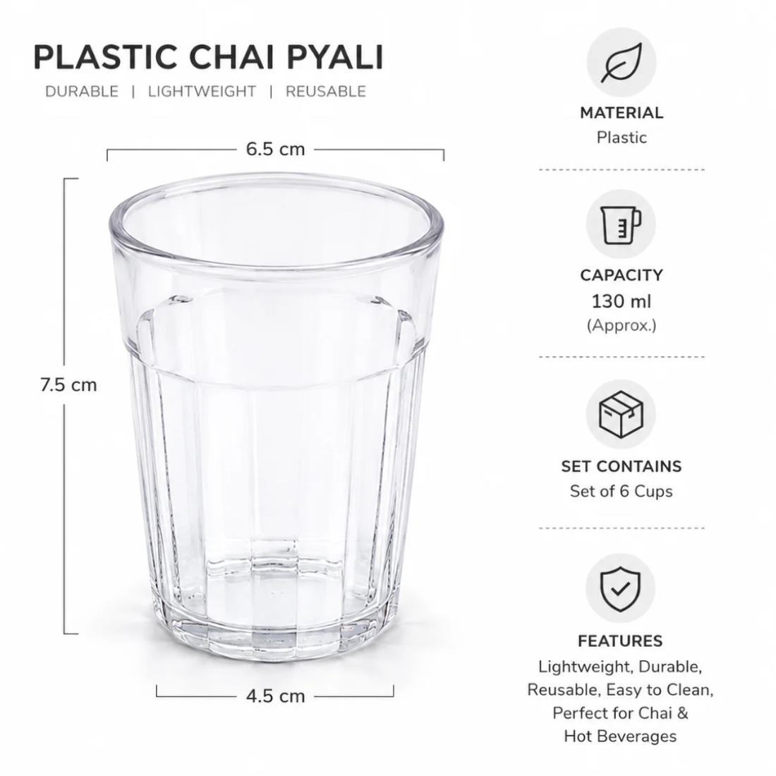 Slings Transparent Plastic Chai Pyali (Set of 6)