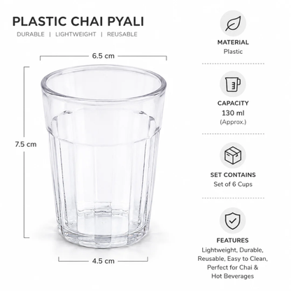 Slings Transparent Plastic Chai Pyali (Set of 6)