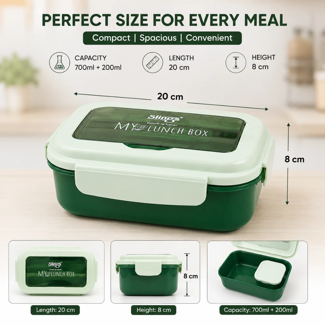 Slings My Lunch Box 700ml + 200ml Airtight Lunch Box with Fork & Spoon