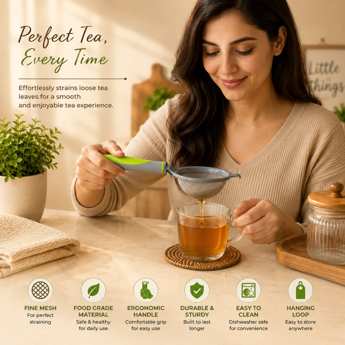 Slings Double Mesh Kitchen Strainer for Tea, Flour & Juices