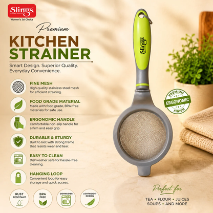 Slings Double Mesh Kitchen Strainer for Tea, Flour & Juices