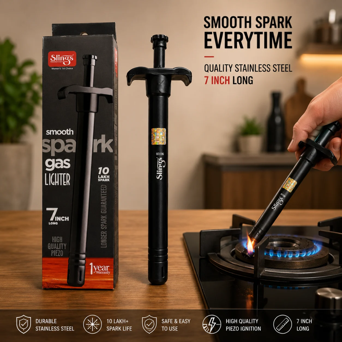 Slings Smooth Spark 7 Inch Gas Lighter for Kitchen Stove