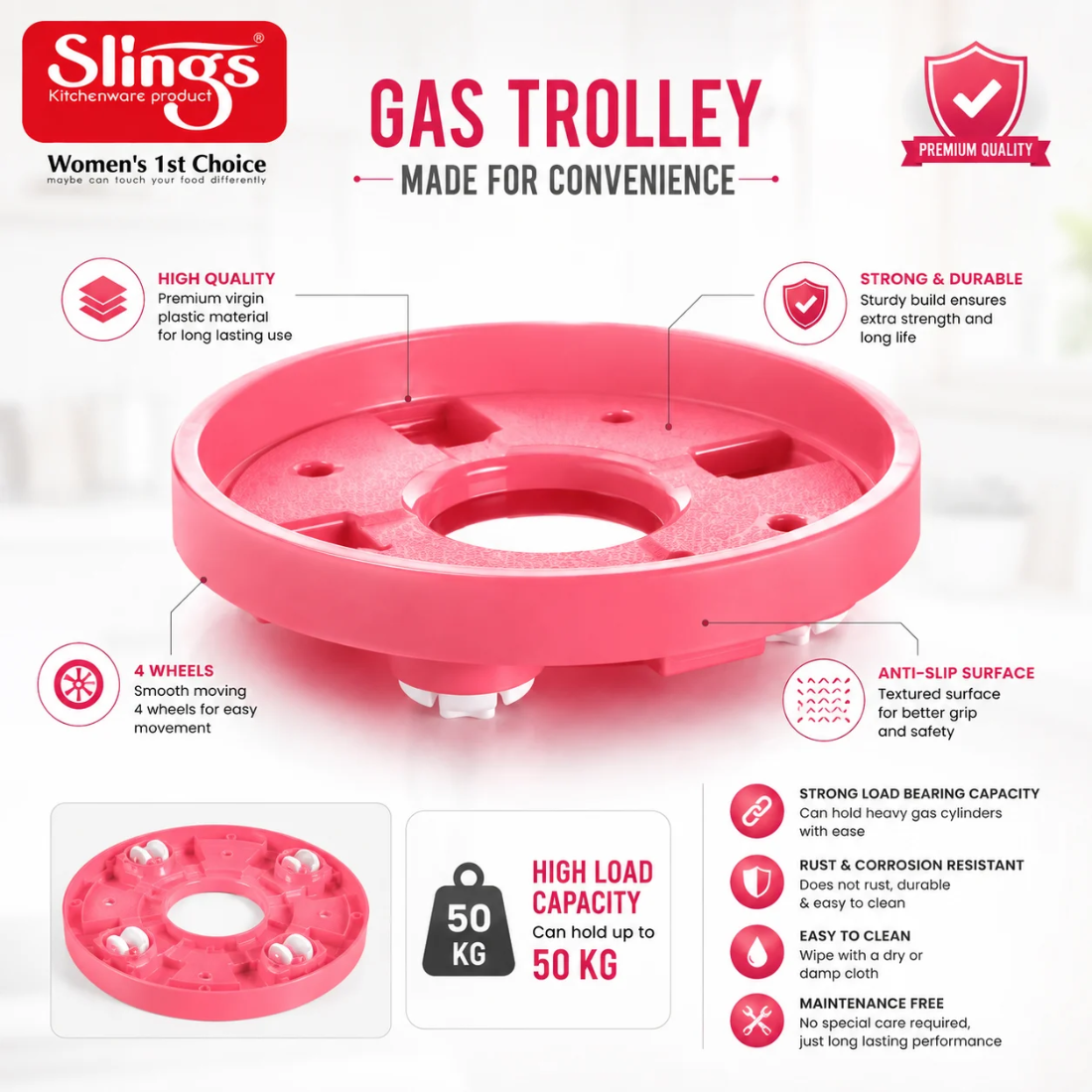 Slings Premium Gas Trolley for LPG Cylinder