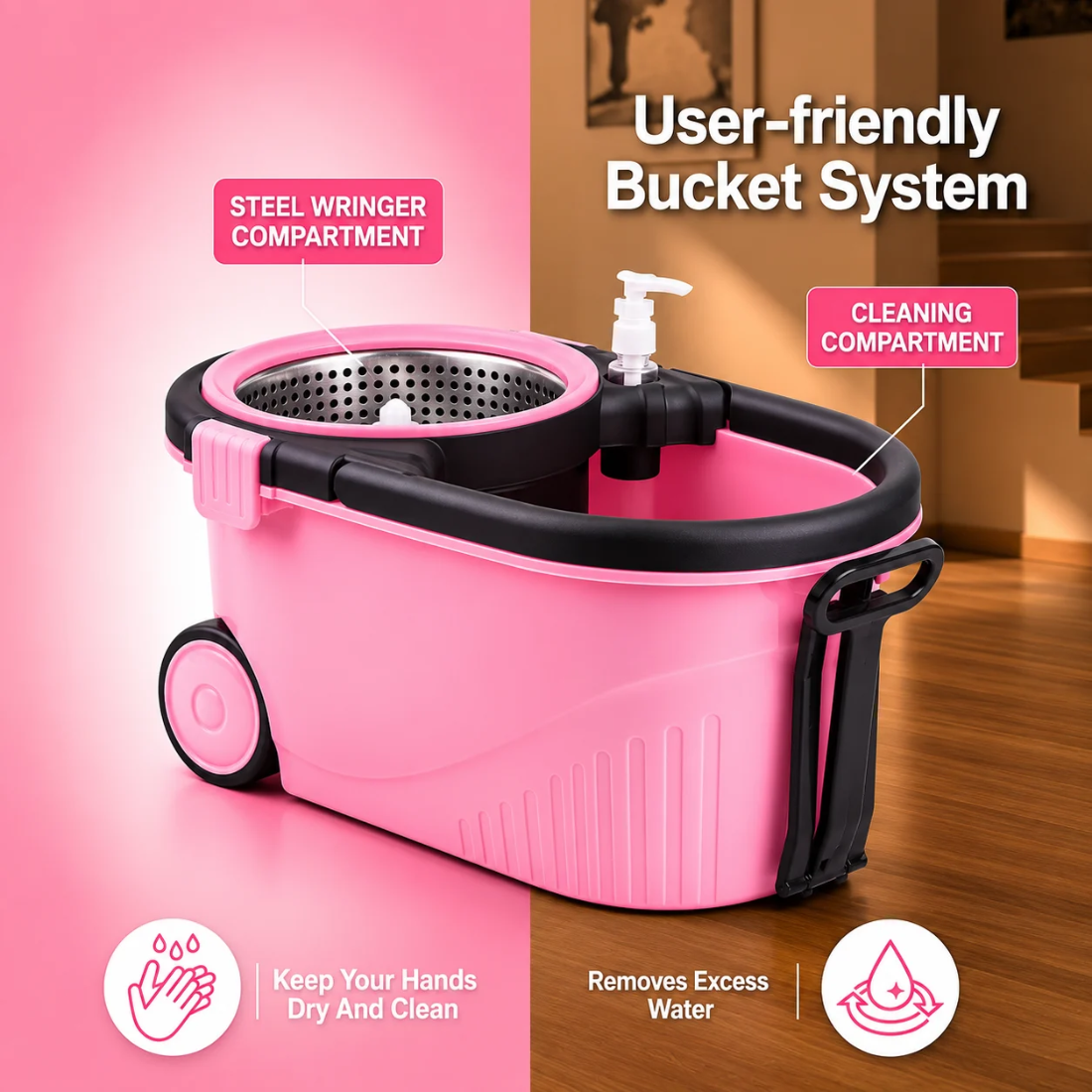 Slings Spin Mop & Bucket Set with 2 Microfiber Refills