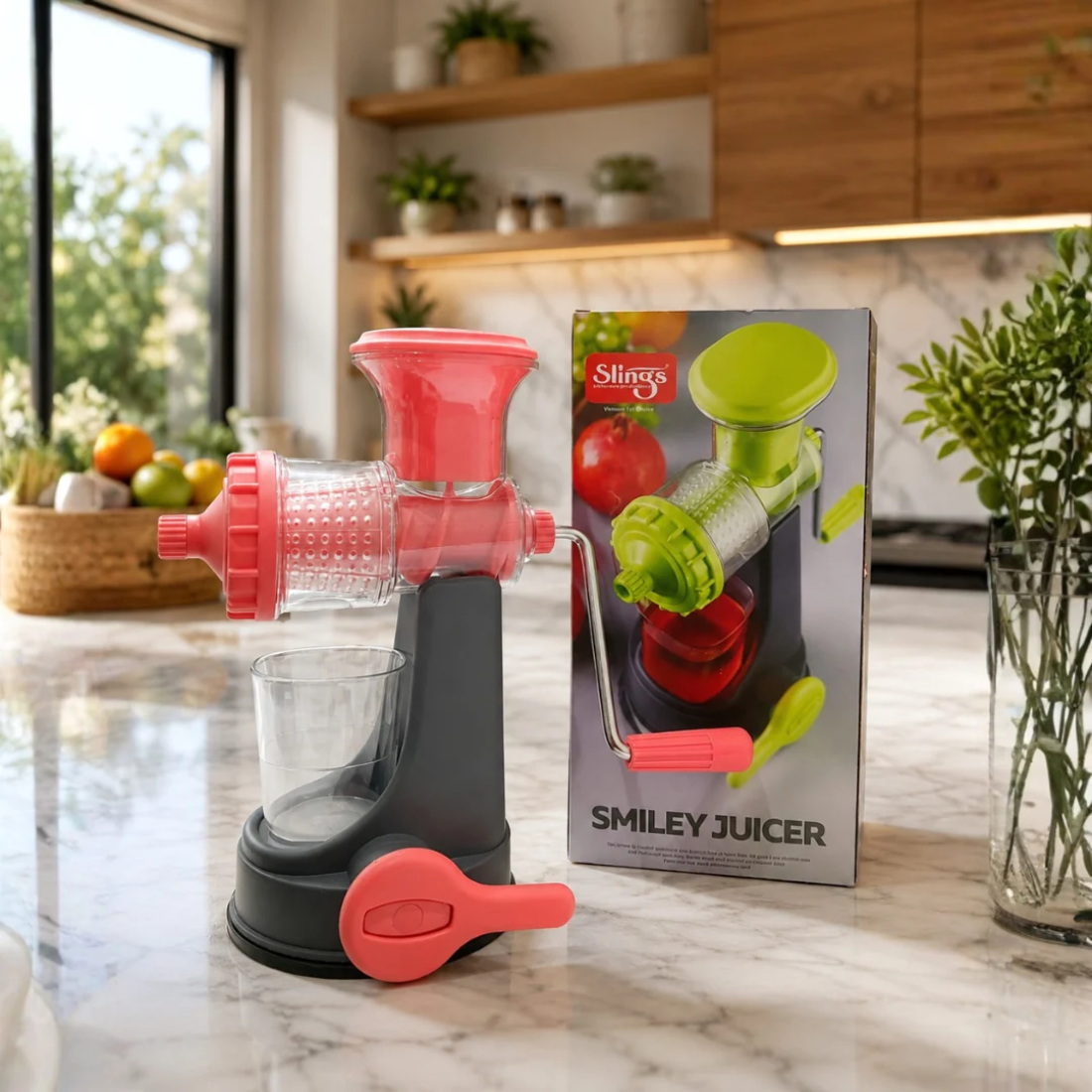 Slings Smiley Juicer Manual Juice Extractor with Stainless Steel Handle ( Pink )