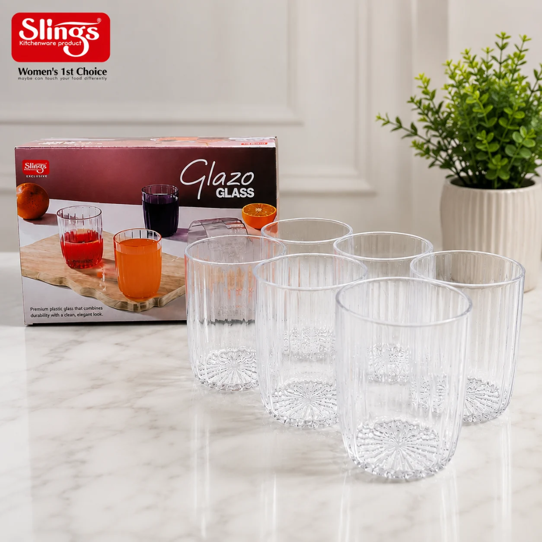 Slings Glazo Premium Plastic Drinking Glass Set of 6