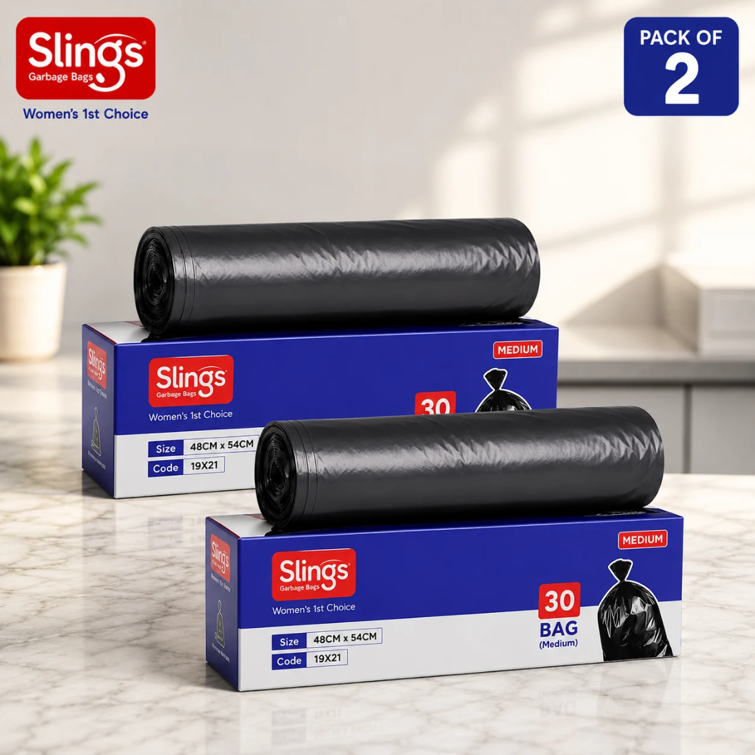 Slings Medium Garbage Bags 48 x 54 cm (Pack of 2 Boxes)
