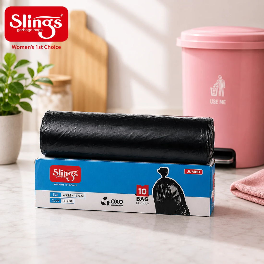 Slings Jumbo Garbage Bags 76 x 127 cm | 10 Bags Roll