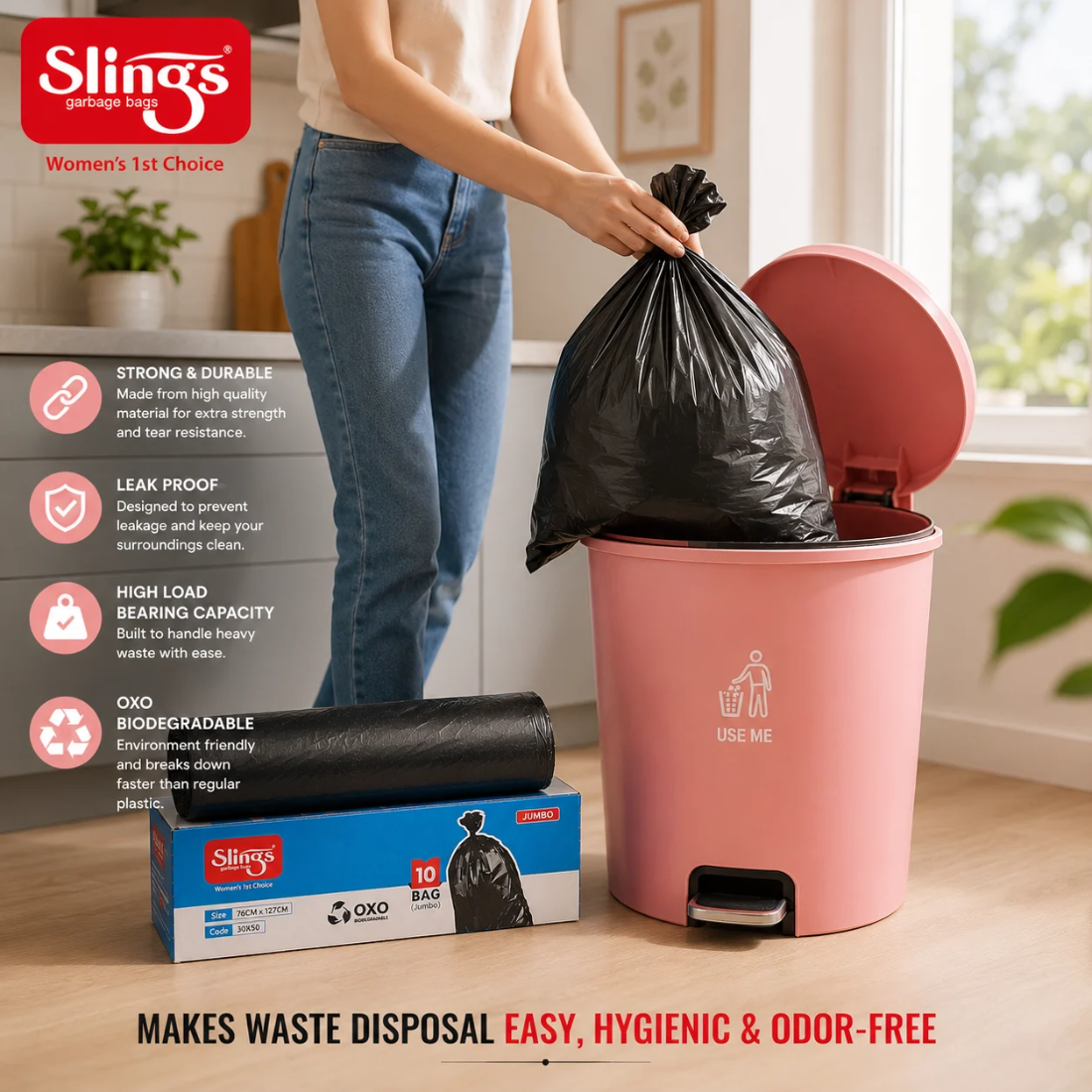 Slings Jumbo Garbage Bags 76 x 127 cm | 10 Bags Roll