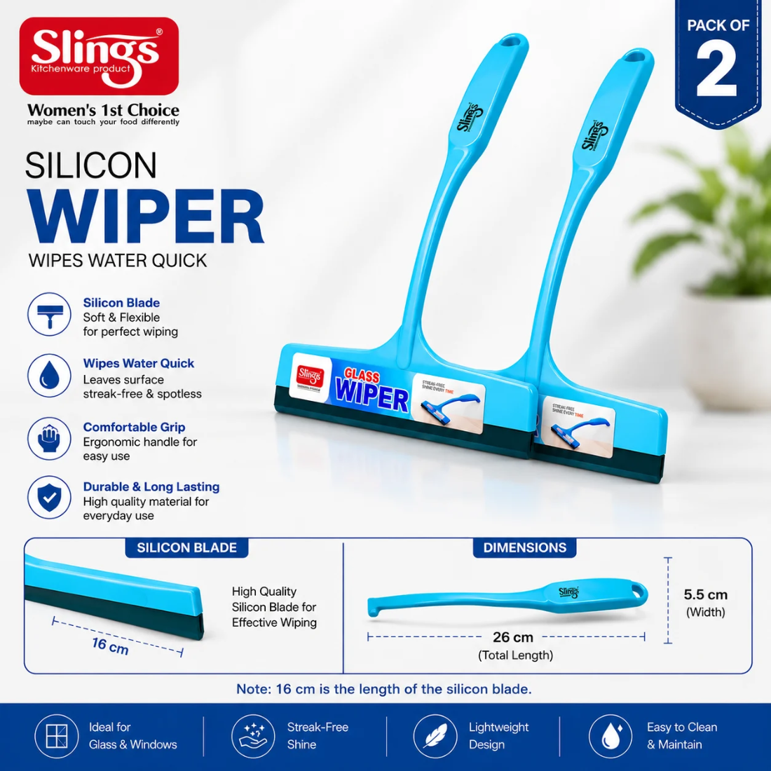 Slings Glass Wiper with Silicone Blade
