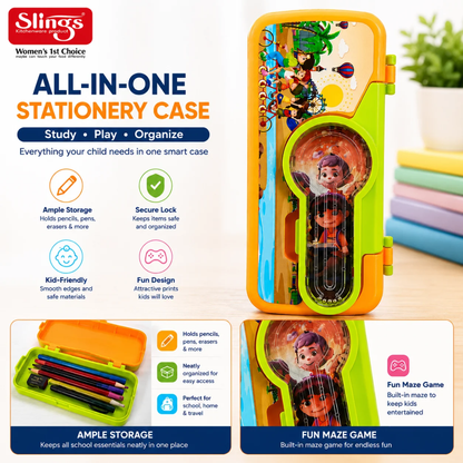 Slings Fany Pencil Box for Kids with Built-in Maze Game