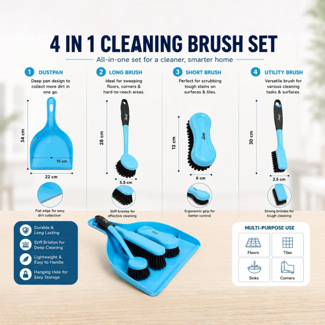 Slings 4-Piece Dust Pan and Brush Cleaning Set