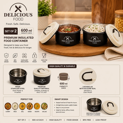 Slings Insulated Food Container Set of 2 (600 ml Each)