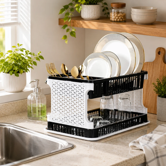Slings Lenovo 2 Tier Plastic Dish Drying Rack with Cutlery Holder & Drain Tray